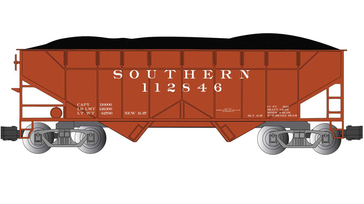 Two-Bay Offset-Side Open Hopper with Coal Load - Ready to Run -- Southern Railway #112846 (Boxcar Red)