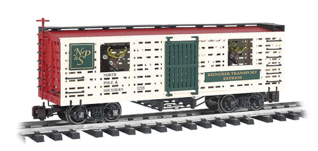 Animated Stock Car w/Reindeer - Ready to Run -- North Pole & Southern #1225 (white, green, red)