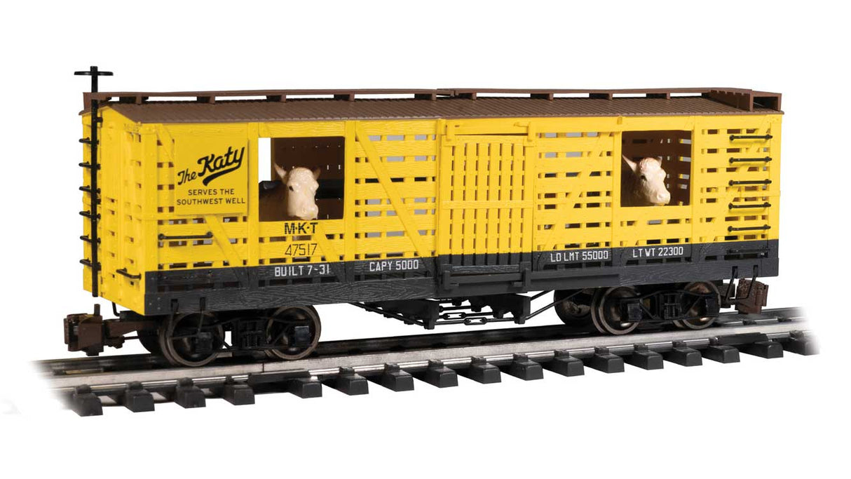 Animated Stock Car with Cattle - Ready to Run -- Missouri-Kansas-Texas (yellow, black)