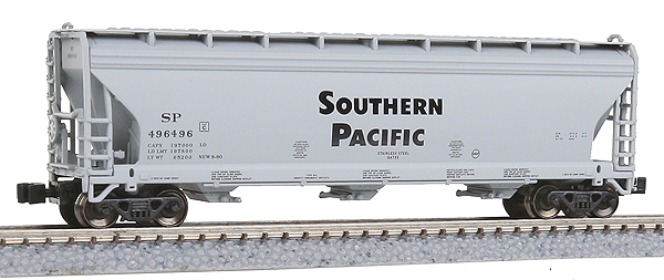 ACF 3-Bay Covered Hopper 4-Car Runner Pack - Ready to Run -- Southern Pacific #496472, 496482, 496483, 496496 (gray, Sans-Serif Lettering