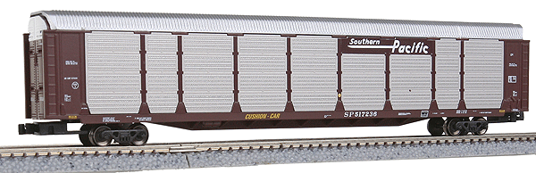 Tri-Level Enclosed Auto Rack 4-Car Runner Pack - Ready to Run -- Southern Pacific #917024, 517053, 517127, 517236 (Boxcar Red, Speed Letterin