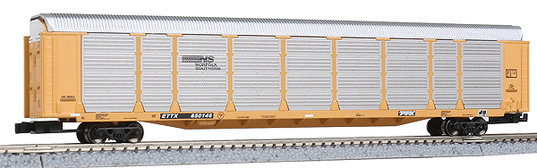 Tri-Level Enclosed Auto Rack 4-Car Runner Pack - Ready to Run -- Norfolk Southern #801179, 803283, 810417, 850146 (yellow, silver)