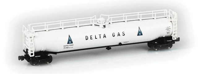 33,000-Gallon Liquid Petroleum Gas (LPG) Tank Car - Ready to Run -- Delta Gas #17041 (white, blue, black)