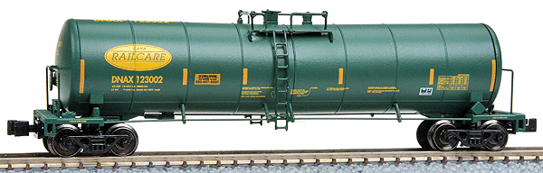 23,000-Gallon Funnel-Flow Tank Car - Ready to Run -- Dana Railcare #123002 (green, yellow)