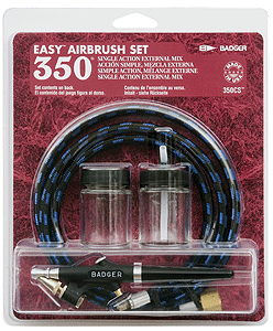 Clamshell Airbrush Set - Includes Airbrush, Air Hose, Jars & Jar Adaptor -- Model 350 Single Action, Internal Mix, Bottom Feed Airbrush