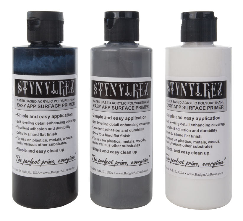 Primer - 4oz  118mL - Modelflex Paint 3-Color Pack -- One Each: White, Gray, Black