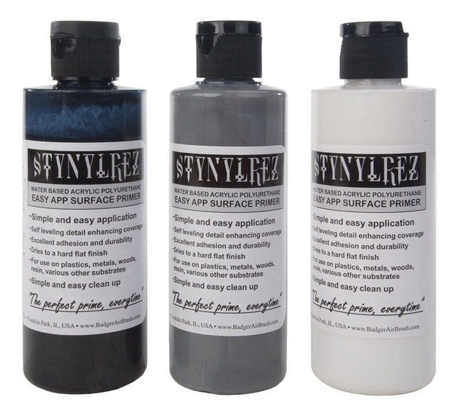 Primer - 4oz  118mL - Modelflex Paint 3-Color Pack -- One Each: White, Gray, Black