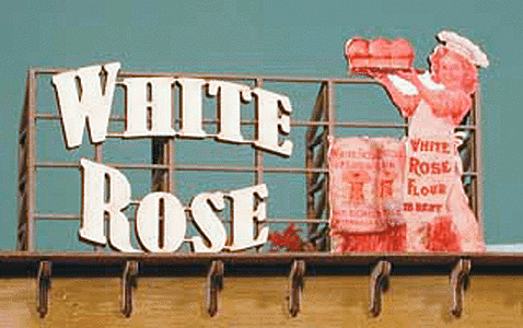 Laser-Cut Wood "Builts" Billboard - Assembled - Small, For N & HO -- White Rose