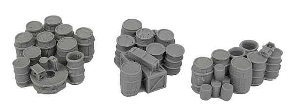 Keg & Crate Assortment -- Unpainted - 3 Groupings