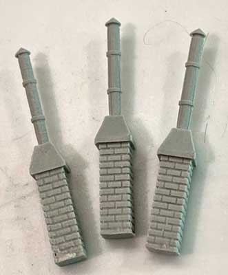 Brick Chimney with Tall Smokestack pkg(3) -- Unpainted Cast Resin - 1-13/16"  4.6cm Tall