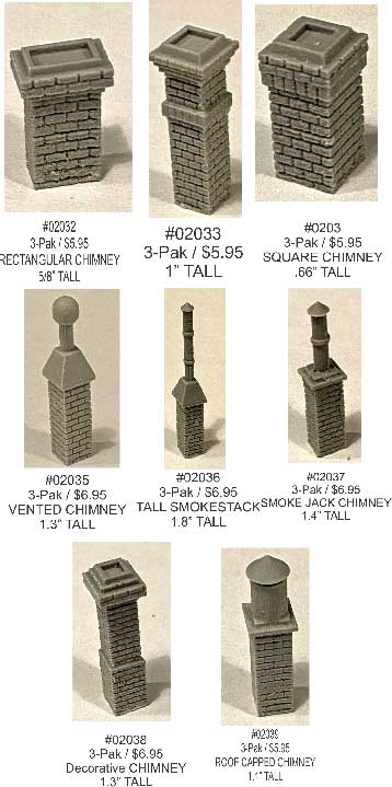 Assorted Brick Chimneys -- Unpainted Metal Castings pkg(5)-2
