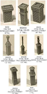 Assorted Brick Chimneys -- Unpainted Metal Castings pkg(5)-2