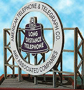 Laser-Cut Wood Billboards - Large, For HO & O -- American Telephone & Telegraph Bell Logo (blue, white)