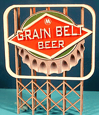 Laser-Cut Wood Billboards - Large, For HO & O -- Grain Belt Beer 3-1/8 x 4"  7.8 x 10cm