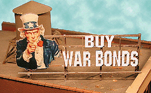 Laser-Cut Wood Billboards - Small, For N & HO -- Buy War Bonds 1-1/2 x 3"  3.7 x 7.5cm