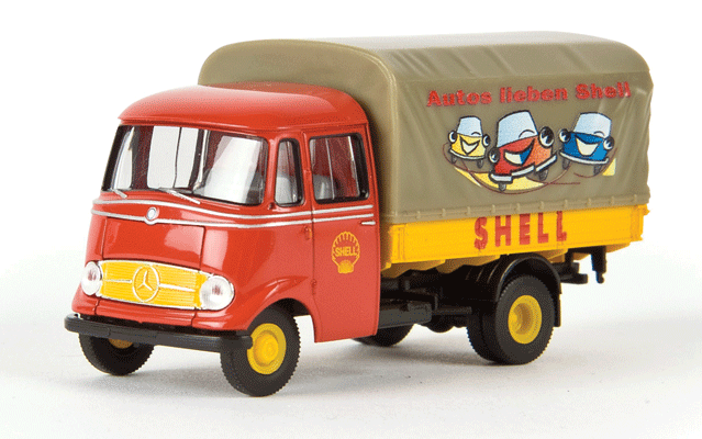 Mercedes-Benz L 319 Low-Side Delivery Truck - Starmada(TM) - Assembled -- With Canvas Cover, Shell (red, yellow, German Lettering)