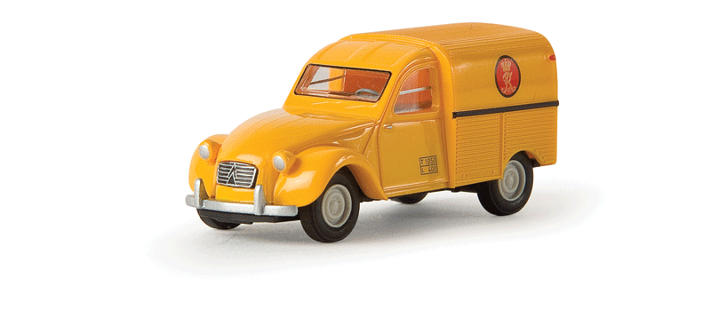 1950-1978 Citroen 2 CV Delivery Truck - Assembled -- Danish Post Office (yellow, red, Danish Lettering)