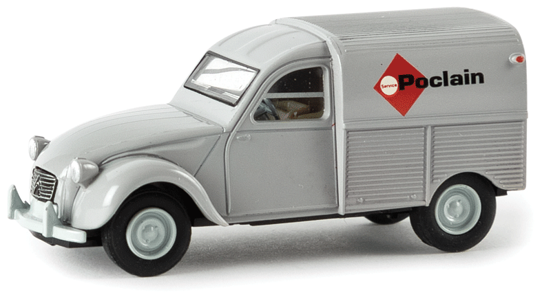1950-1978 Citroen Kastenente 2 CV Delivery Truck - Assembled -- Poclain Service (silver, red, white, French Lettering)