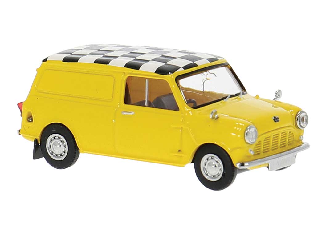 1960s Austin Mini Cargo Van - Assembled -- Yellow, Black/White Checker Roof