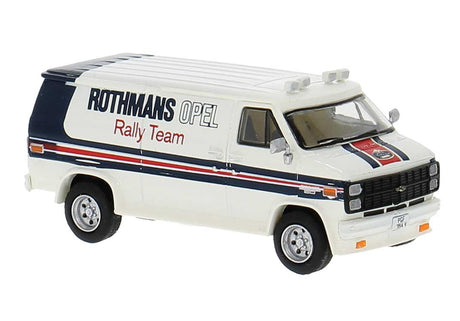 1970s GMC Verdura Cargo Van - Assembled -- Rothmans Opel Teams (white, black, red)