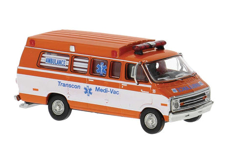 1970s Dodge Passenger Van Ambulance - Assembled -- Transcon (orange, white)