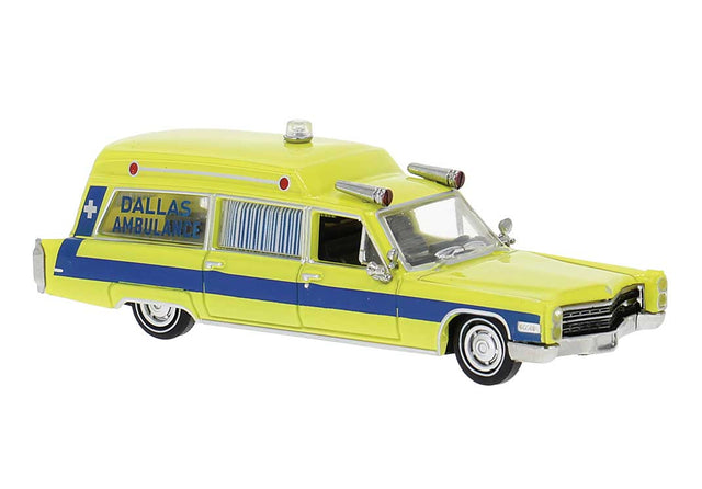 1966 Cadillac Meteor Ambulance - Assembled -- Dallas Ambulance (yellow, blue)