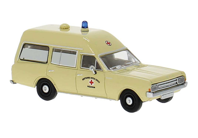 Opel Rekord C KTW Ambulance - Assembled -- German Red Cross (pale yellow, German Lettering)