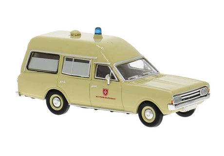 Opel Rekord C KTW Ambulance - Assembled -- Malteser (beige, red, German Lettering)