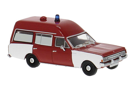 Opel Rekord C KTW Ambulance - Assembled -- Fire Department (red, white, German Lettering)