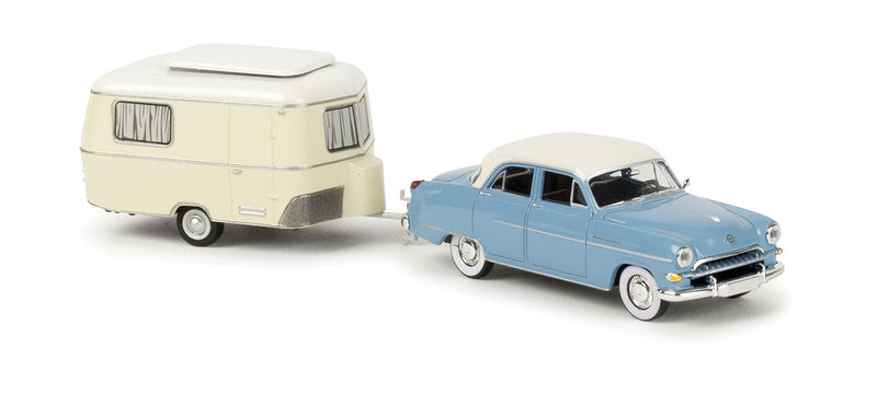 1954 Opel Kapitan Sedan w/Eriba Travel Trailer - Assembled -- Blue, White, Ivory Trailer
