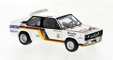 1975 Fiat 131 Abarth - Assembled -- Minolta Walter Rohrl 1979 Hunsruck-Rallye #1 (white, black, yellow, red, Ger