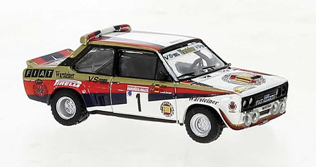 1975 Fiat 131 Abarth - Assembled -- Warsteiner Walter Rohrl 1980 Hunsruck-Rallye #1 (white, black, red, German)