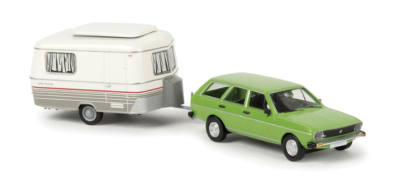 Volkswagen Passat Variant L Station Wagon w/Eriba Travel Trailer - Assembled -- Green w/White & Gray Trailer