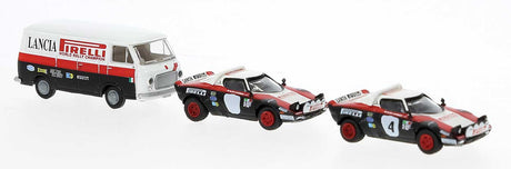 TeamPirelli San Remo 1978 Race Set - Assembled -- Fiat Van and 2 Lancia Stratos HF (black, white, red, Italian Lettering)