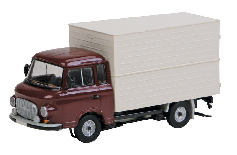 1961-1991 Barkas B 1000 Box Van Delivery Truck - Assembled -- Wine Red, White Box