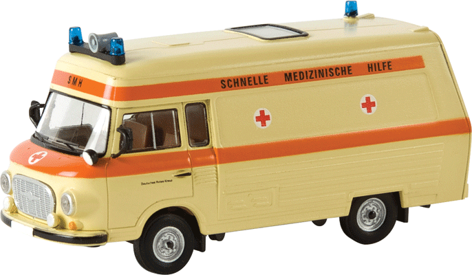 1961-1991 Barkas B 1000 SMH 3 Ambulance - Assembled -- German Red Cross DRK (yellow, orange, German Lettering)