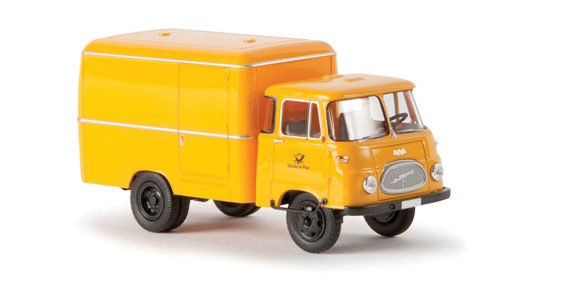 1960s Robur LO2500 Rounded Box-Body Delivery Truck - Assembled -- Deutsche Post (yellow, black, German Lettering)