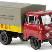 Robur LO 2501 PP Low-Sided Delivery Truck w/Tarp Cover - Assembled -- Minol (red, yellow, German Lettering)