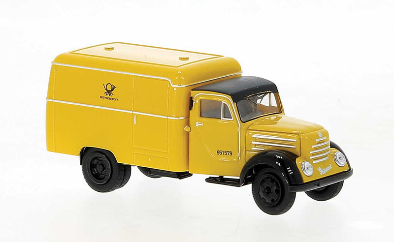 1950s Robur Garant Rounded Box-Body Delivery Truck - Assembled -- German Post (yellow, black, German Lettering)