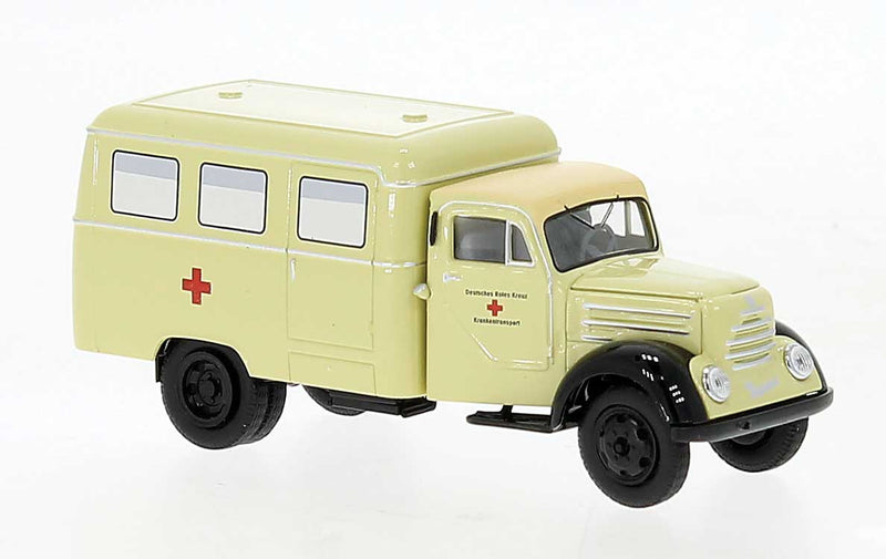 1950s Robur Garant Rounded Box-Body Delivery Truck - Assembled -- East German Red Cross (light yellow, black, German Lettering)