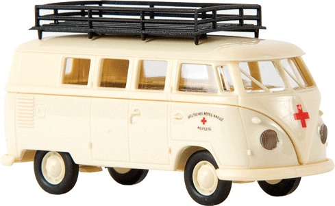 Emergency 1960-63 Volkswagen Kombi T1b Passenger Van - Assembled -- With Roof Rack DRK Hilfszug (cream, German Lettering)