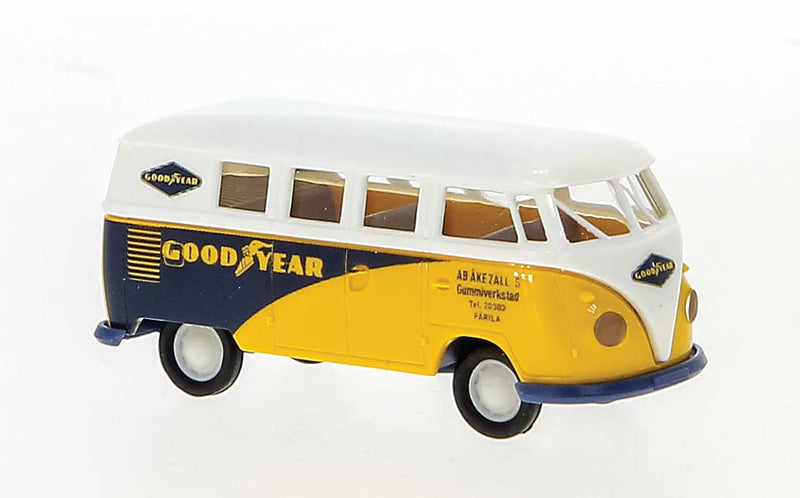 1960 Volkswagen T1b Camper Passenger Van with Roof Hatch - Assembled -- Goodyear (yellow, blue, German Lettering)