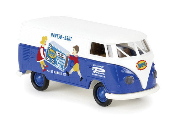 1960-1963 Volkswagen T1b Cargo Van w/Rear Windows - Assembled -- Hapeso Brat (blue, white, red, German Lettering)