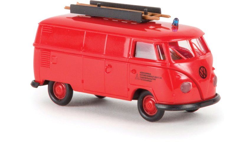 1960-1963 Volkswagen T1b Cargo Van w/Rear Windows - Assembled -- Werkfeuerwehr Fahr (red, German Lettering)