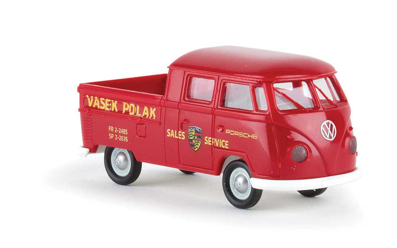 1960-1963 Volkswagen Pritsche T1b Crew-Cab Pickup Truck - Assembled -- Vasek Polak (red, yellow, German Lettering)