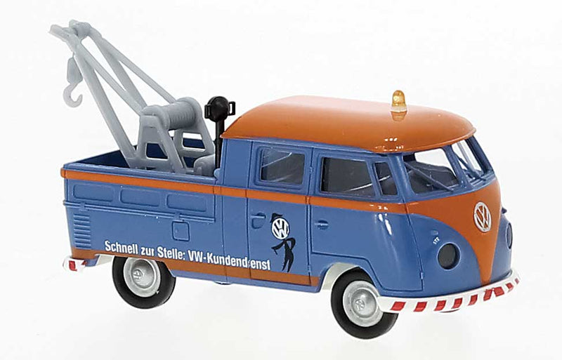 1960-1963 Volkswagen Pritsche T1b Crew-Cab Tow Truck - Assembled -- VW-Kundendienst (blue, orange, German Lettering)