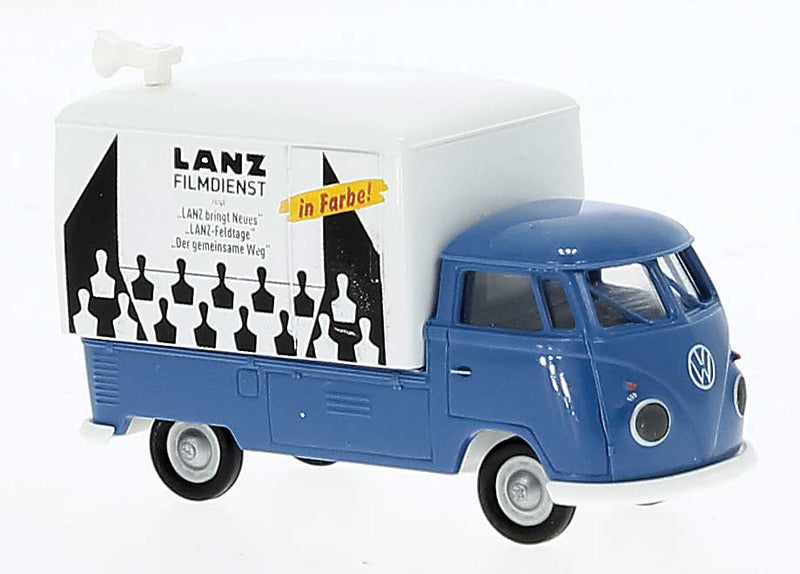 1960-1963 Volkswagen Pritsche T1b Pickup w/Large Cover - Assembled -- LANZ-Filmdienst (blue, white, black, German Lettering)