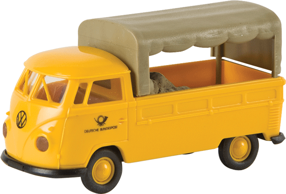 1960-1963 Volkswagen Pritsche T1b Standard-Cab Pickup Truck - Assembled -- With Canvas Cover & Load, German Post Office (yellow, black, German Letters)