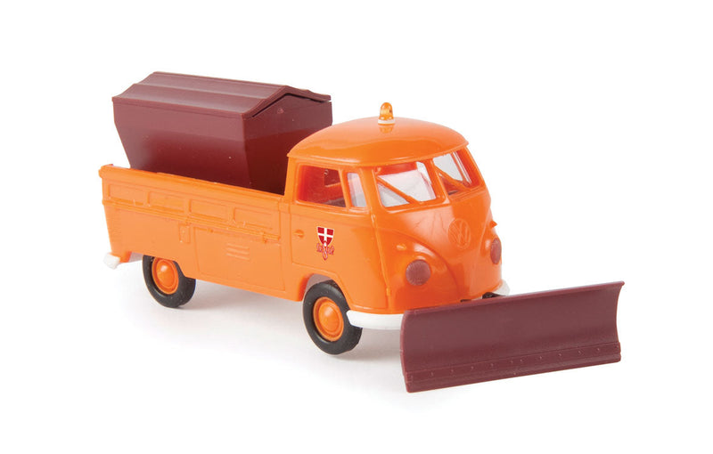 1960-1963 Volkswagen Pritsche T1b Standard-Cab Pickup Truck - Assembled -- With Snow Plow & Salter (orange, white, German Lettering)