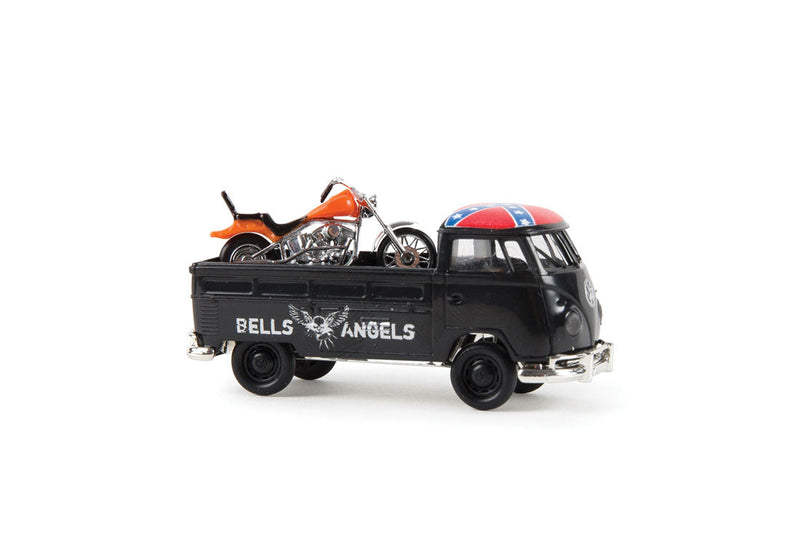 1960-1963 Volkswagen Pritsche T1b  Pickup Truck w/Motorcycle Load - Assembled -- Bells Angels (black, orange, white)